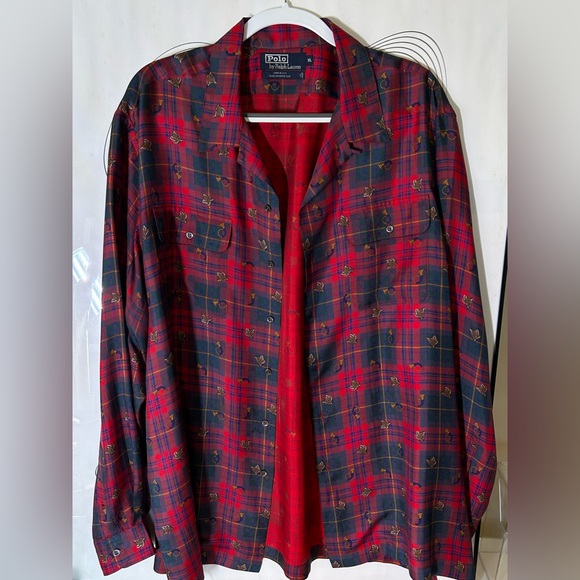 Polo Ralph Lauren Other - RARE Polo Ralph Lauren Fox and French Horn Tartan Patterned Silk Button Down